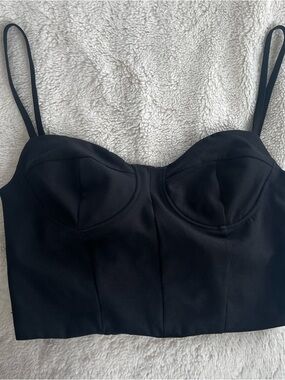 Zara Black Bustier Crop Top with Rhinestone Chain